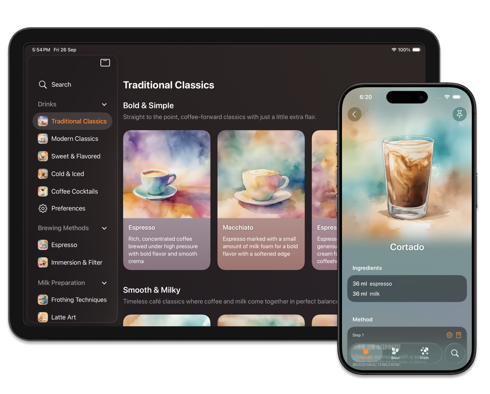 Screenshots of Breve on iPhone and iPad