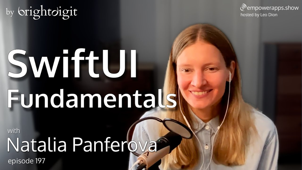 Podcast banner titled SwiftUI Fundamentals featuring Natalia Panferova