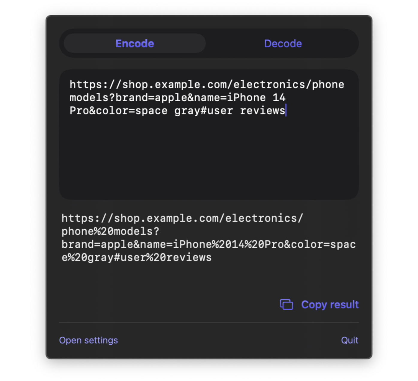 Screenshot of EncodeDecode on Mac
