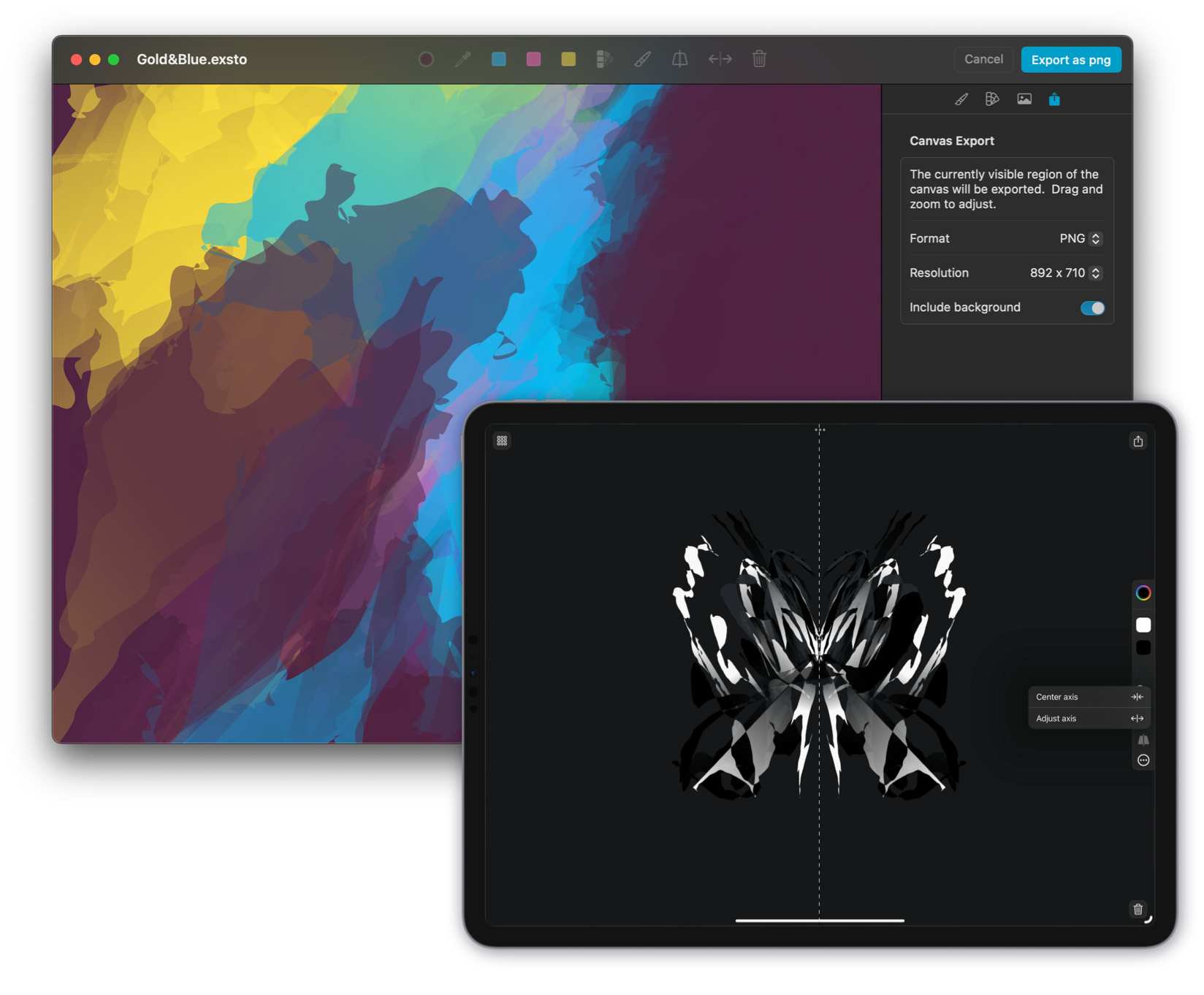 Screenshots of abstract drawings on iPhone and iPad