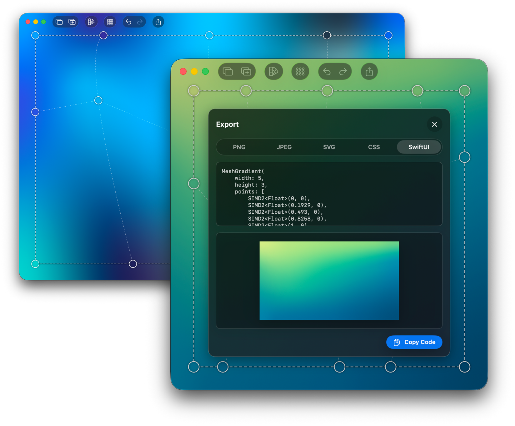 Tintly mesh gradient editor on macOS