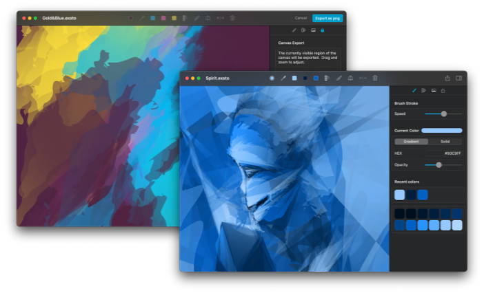Screenshots of Exsto on macOS
