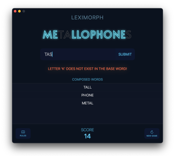 Screenshot showing LexiMorph preventing invalid input from being entered into the text field