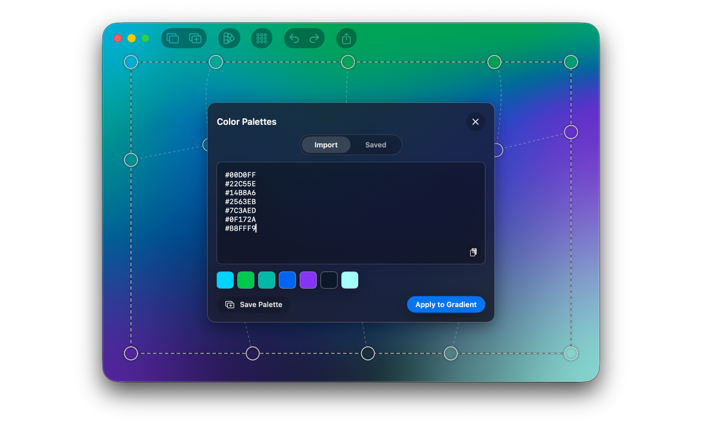 Palette import view in Tintly