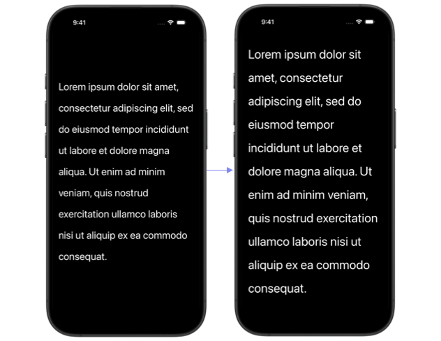 Comparison showing the leading with increase of 30 in default font size versus the larger font size