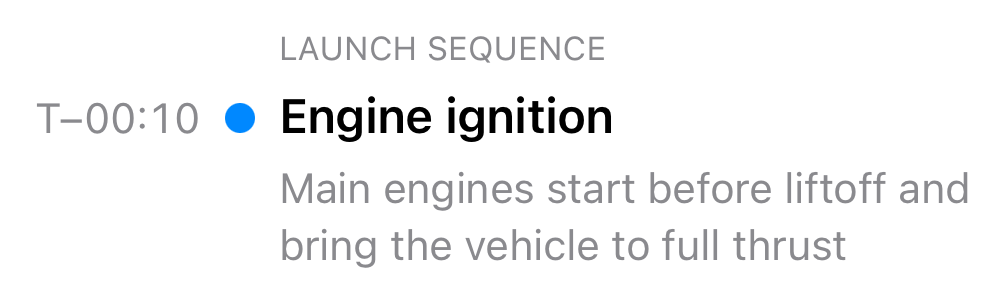 A launch-sequence event whose time baseline and marker bottom edge are aligned with the title baseline using a custom alignment guide