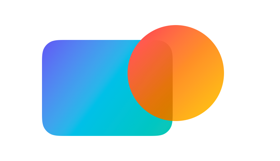 The overlap takes hue and saturation from the warm circle while preserving luminosity from the cool rectangle underneath