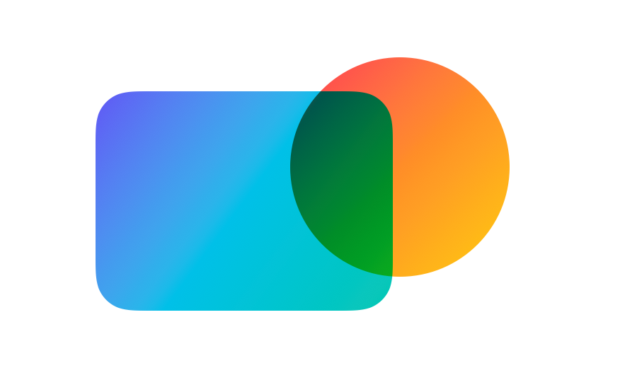 The overlap keeps the darker component from the warm circle or cool rounded rectangle