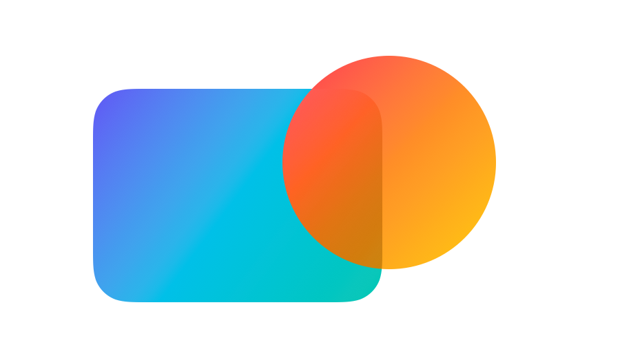 The overlap takes hue from the warm circle while retaining saturation and luminosity from the cool rectangle underneath