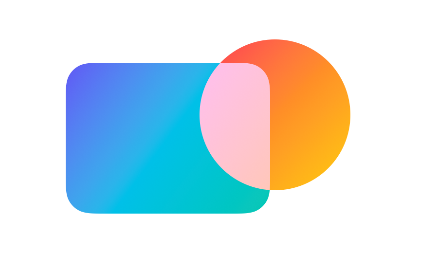 The overlap keeps the lighter component from either the warm circle or cool rounded rectangle