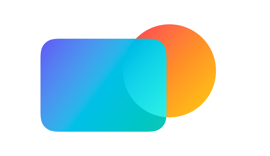 The overlap keeps hue and saturation from the cool rectangle underneath but takes luminosity from the warm circle
