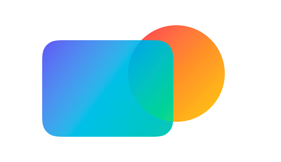 The overlay mode adds color from the warm circle while retaining the dark and light structure of the cool rectangle underneath