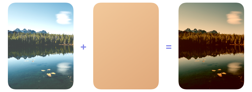 The same nature photograph and warm color layer used for color burn followed by the more evenly darkened result produced using plus darker