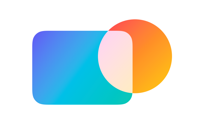 The screen blend mode produces a bright pastel overlap between the warm and cool gradients