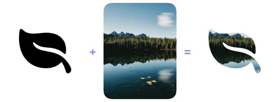 A black leaf and a nature photograph followed by the photograph confined to the leaf using source atop