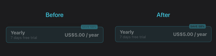 Two screenshots showing buttons with and without compositingGroup() applied.
