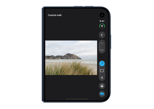 All editing controls stay visible on iPhone Duo while the tabs collapse into a single control