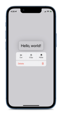 Screenshot of a context menu open showing cut, copy and past all in a horizontal stack.
