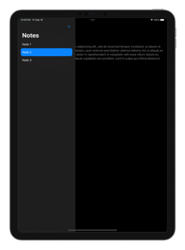 Screenshot of a simple note taking app on iPad