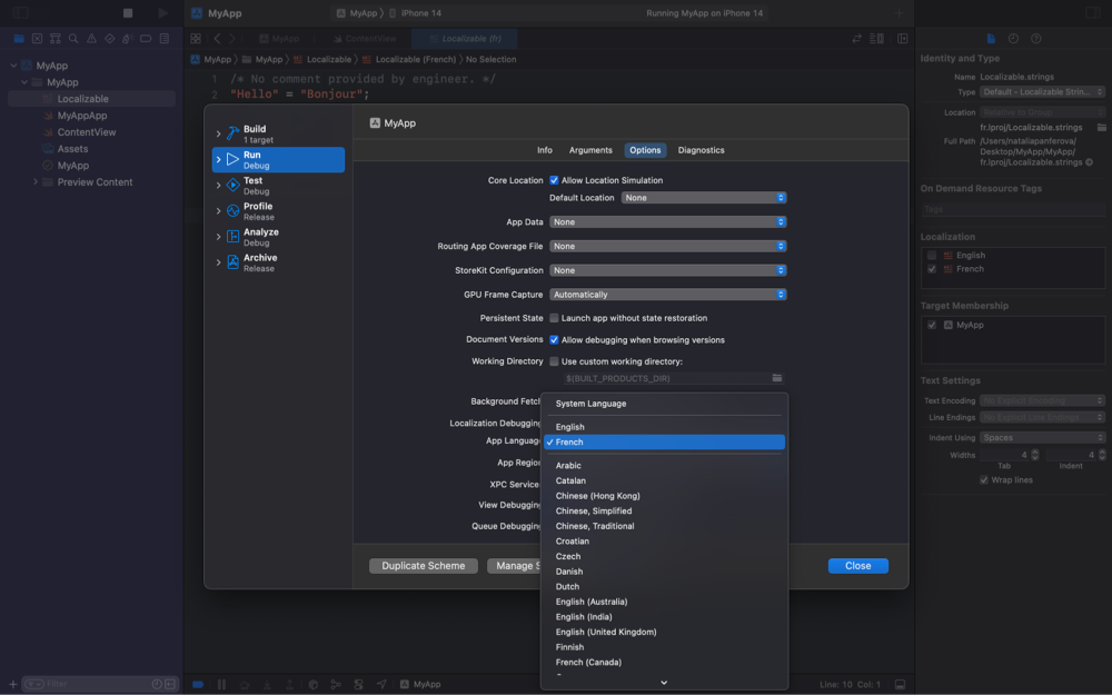 Screenshot of the App Language setting for the scheme