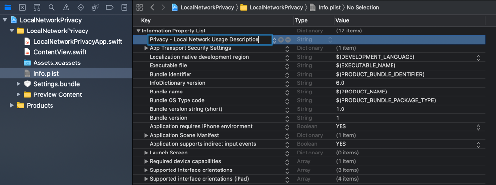 Screenshot of Info.plist file in Xcode