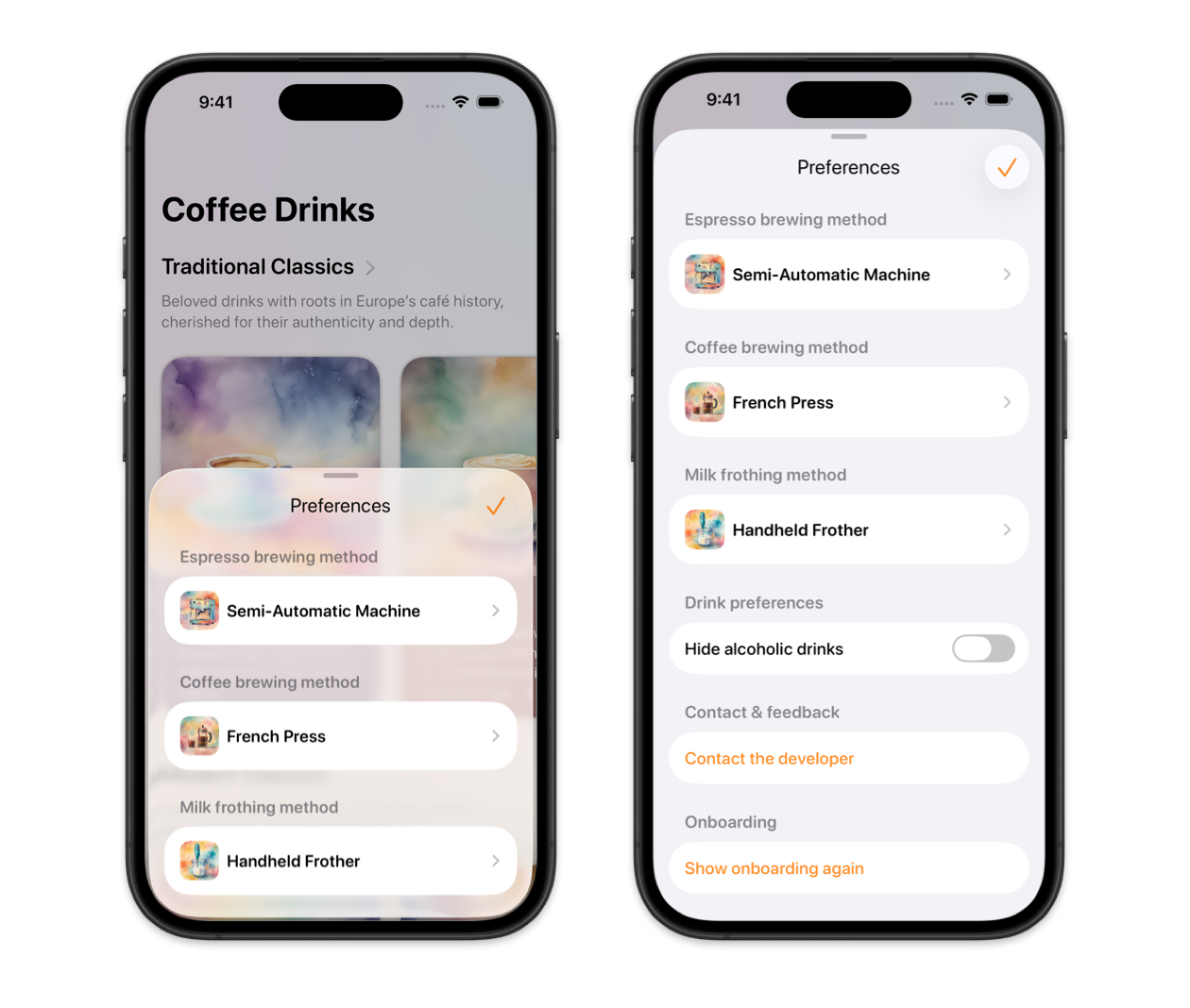 Preferences sheet in Breve in medium and large detents