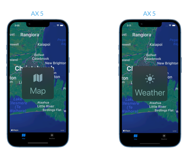 Screenshots of the sample app with large content viewer activated for the tab bar