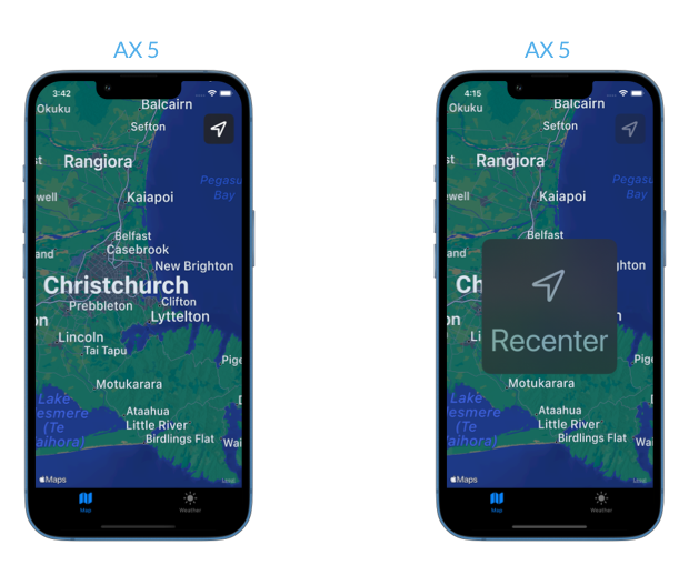 Screenshot of the sample app with the large content viewer activated for the location button showing the symbol and the text label