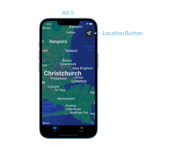 Screenshot of the sample app with a location button added in the top trailing corner of the map
