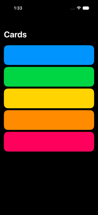 Colored cards being dragged and reordered in a vertical stack using the new reorderable API