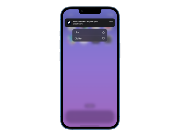 Screenshot of a push notification with like and dislike action buttons