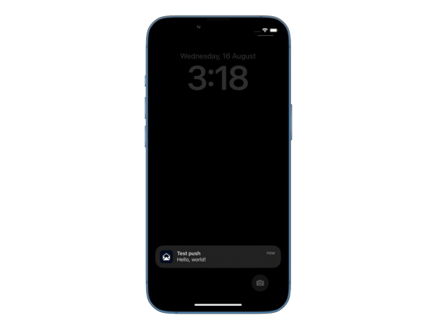 Screenshot of the test push notification on iOS simulator