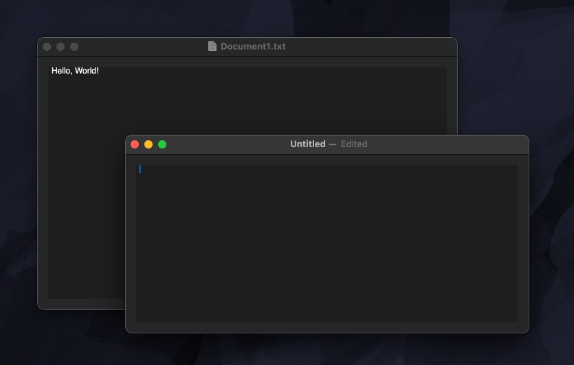 Screenshot of a Mac app that shows two text documents