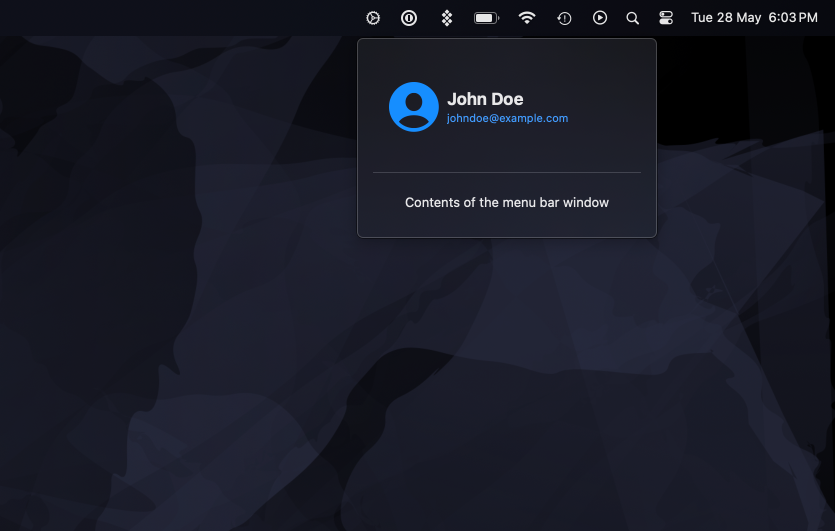 Screenshot of a Mac app that shows a menu bar extra window