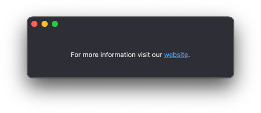 Screenshot of text in a macOS app where the link to the website is underlined