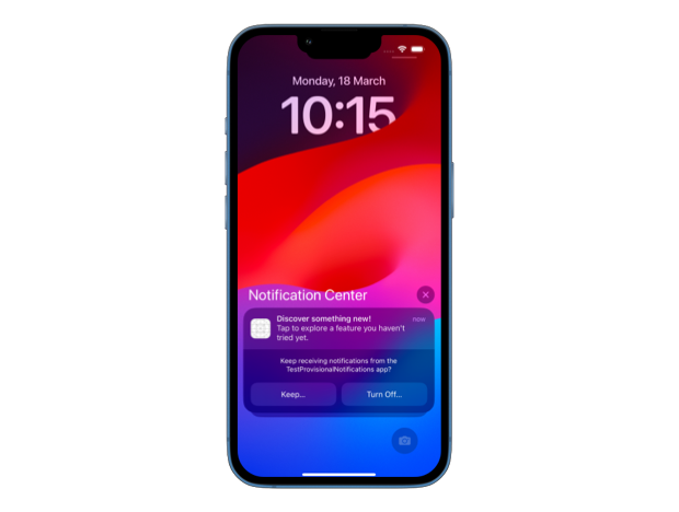 Screenshot showing a notification in the Notification Center