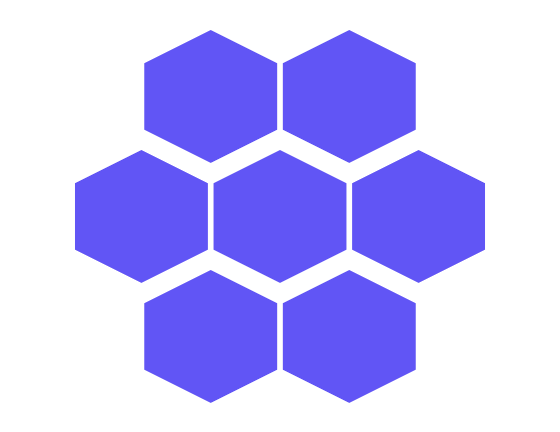 Seven indigo hexagons in staggered rows using an unadjusted square perceptual frame